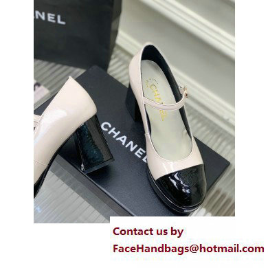 Chanel Heel Patent Leather Pumps White 2023 - Click Image to Close