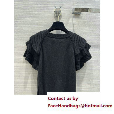 DIOR Black Cashmere Knit with Signature Sweater with Ruffles 2023