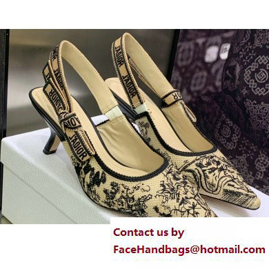 Dior Heel 6.5cm J'Adior Slingback Pumps in Hazelnut Toile de Jouy Embroidered Cotton 2023
