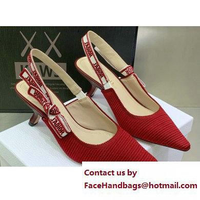 Dior Heel 6.5cm J'Adior Slingback Pumps in Red Embroidered Cotton 2023