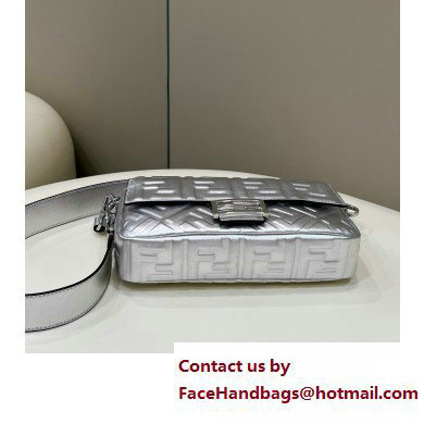 Fendi Nappa Leather Medium Baguette Bag Silver 2023
