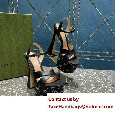 Gucci Heel 15.5cm Platform 6cm Interlocking G studs Sandals 719843 Black 2023 - Click Image to Close