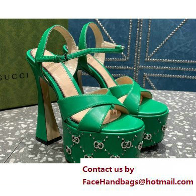 Gucci Heel 15.5cm Platform 6cm Interlocking G studs Sandals 719843 Green 2023 - Click Image to Close