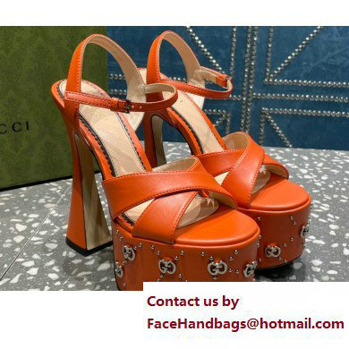 Gucci Heel 15.5cm Platform 6cm Interlocking G studs Sandals 719843 Orange 2023