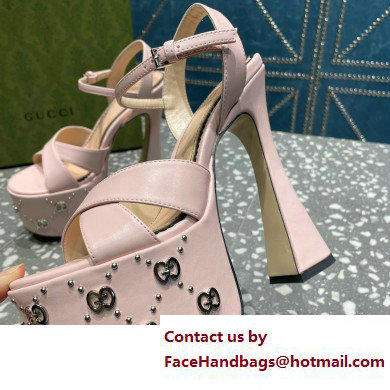 Gucci Heel 15.5cm Platform 6cm Interlocking G studs Sandals 719843 Pink 2023 - Click Image to Close