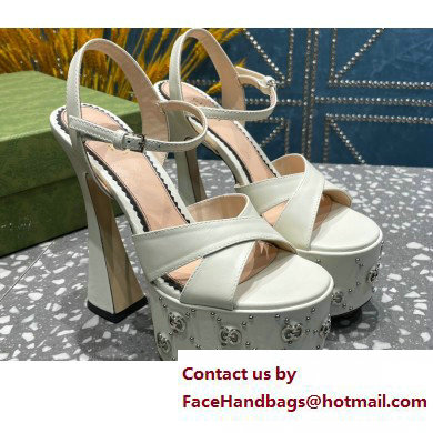 Gucci Heel 15.5cm Platform 6cm Interlocking G studs Sandals 719843 White 2023 - Click Image to Close