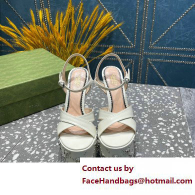 Gucci Heel 15.5cm Platform 6cm Interlocking G studs Sandals 719843 White 2023 - Click Image to Close