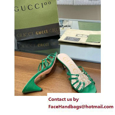 Gucci Heel 4.5cm Slide Sandals Green with crystals Interlocking G 2023
