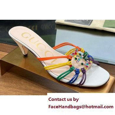 Gucci Heel 4.5cm Slide Sandals Multicolor with crystals Interlocking G 2023 - Click Image to Close