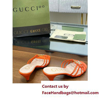 Gucci Heel 4.5cm Slide Sandals Orange with crystals Interlocking G 2023 - Click Image to Close
