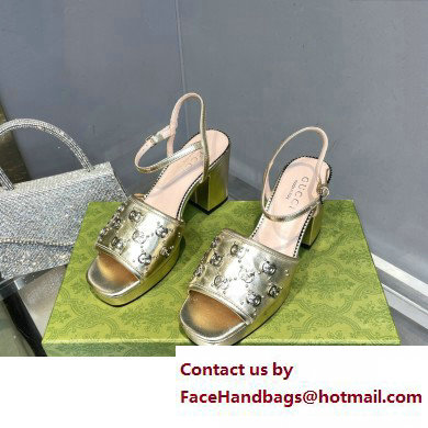 Gucci Heel 8.5cm Platform 2.5cm Interlocking G studs Sandals 719844 Gold 2023 - Click Image to Close