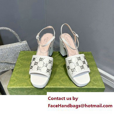 Gucci Heel 8.5cm Platform 2.5cm Interlocking G studs Sandals 719844 White 2023