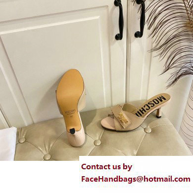 Moschino Heel 6.5cm Metal Logo foiled calfskin sandals Beige 2023 - Click Image to Close