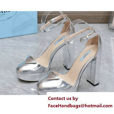 Prada Heel 12.5cm platform 2.5cm Ankle-Strap Pumps Metallic Silver 2023 - Click Image to Close