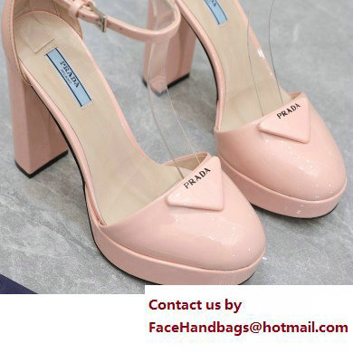 Prada Heel 12.5cm platform 2.5cm Ankle-Strap Pumps Patent Light Pink 2023 - Click Image to Close