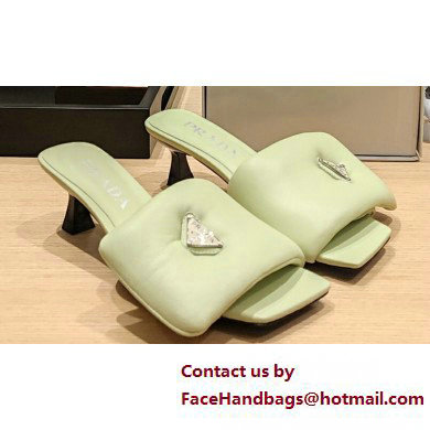Prada Heel 3.5cm Soft padded nappa leather sandals Pale Green 2023