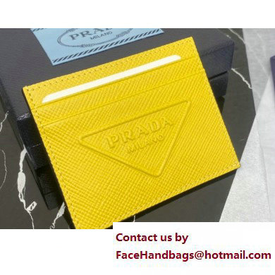 Prada Saffiano leather card holder 2MC223 Embossed triangle logo Yellow 2023 - Click Image to Close