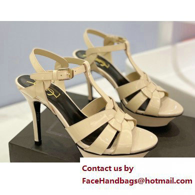 Saint Laurent Heel 10.3cm Platform 2.5cm Tribute Sandals in Patent Leather 315490 Beige - Click Image to Close