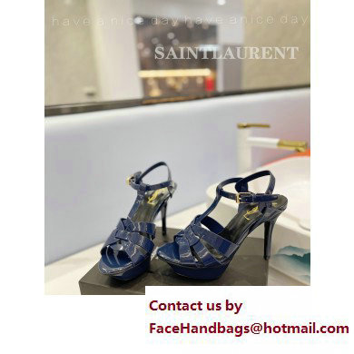 Saint Laurent Heel 10.3cm Platform 2.5cm Tribute Sandals in Patent Leather 315490 Blue - Click Image to Close