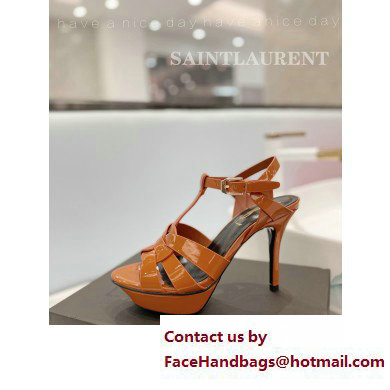 Saint Laurent Heel 10.3cm Platform 2.5cm Tribute Sandals in Patent Leather 315490 Brown