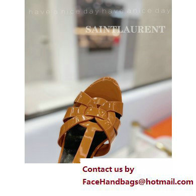 Saint Laurent Heel 10.3cm Platform 2.5cm Tribute Sandals in Patent Leather 315490 Brown