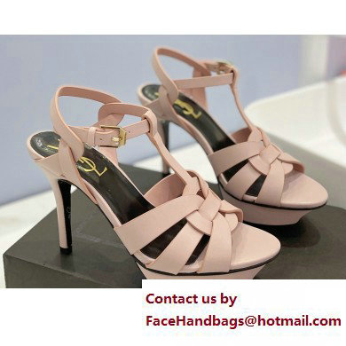 Saint Laurent Heel 10.3cm Platform 2.5cm Tribute Sandals in Smooth Leather 315490 Pink