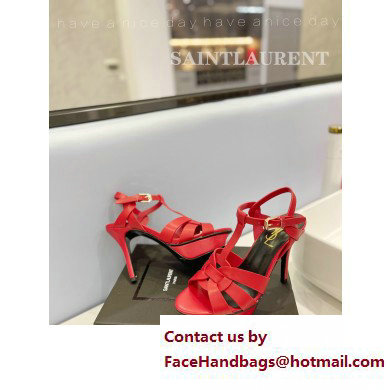 Saint Laurent Heel 10.3cm Platform 2.5cm Tribute Sandals in Smooth Leather 315490 Red - Click Image to Close