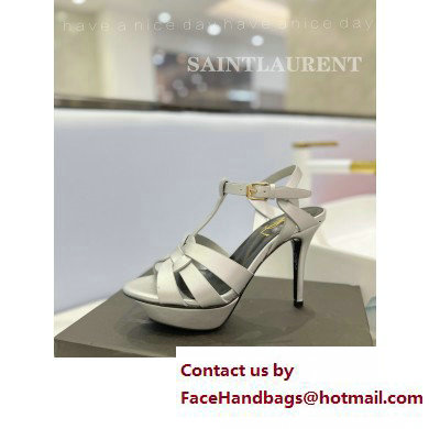 Saint Laurent Heel 10.3cm Platform 2.5cm Tribute Sandals in Smooth Leather 315490 Silver - Click Image to Close