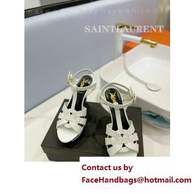 Saint Laurent Heel 10.3cm Platform 2.5cm Tribute Sandals in Smooth Leather 315490 White - Click Image to Close