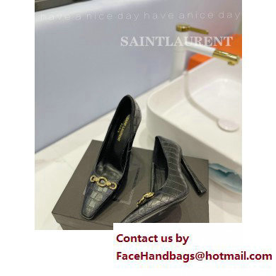 Saint Laurent Heel 10.5cm Severine Pumps Crocodile-embossed Black