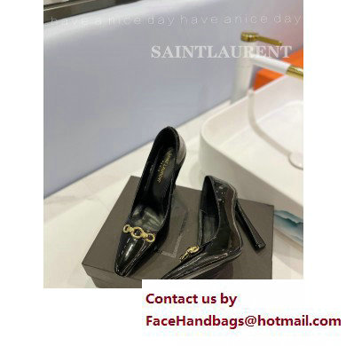 Saint Laurent Heel 10.5cm Severine Pumps Patent Black - Click Image to Close