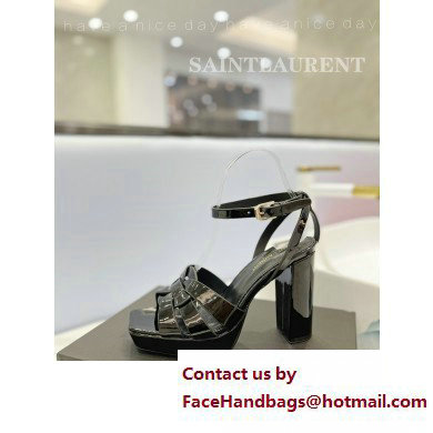 Saint Laurent Heel 10cm Platform 2cm Tribute Sandals in Patent Leather Black