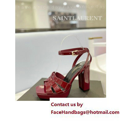 Saint Laurent Heel 10cm Platform 2cm Tribute Sandals in Patent Leather Burgundy