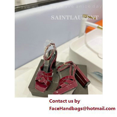 Saint Laurent Heel 10cm Platform 2cm Tribute Sandals in Patent Leather Burgundy
