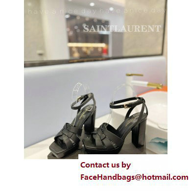 Saint Laurent Heel 10cm Platform 2cm Tribute Sandals in Smooth Leather Black - Click Image to Close