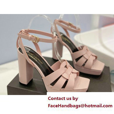 Saint Laurent Heel 10cm Platform 2cm Tribute Sandals in Smooth Leather Pink