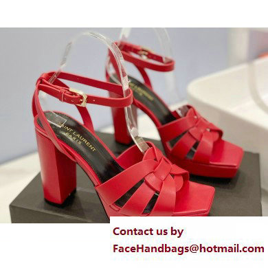 Saint Laurent Heel 10cm Platform 2cm Tribute Sandals in Smooth Leather Red - Click Image to Close