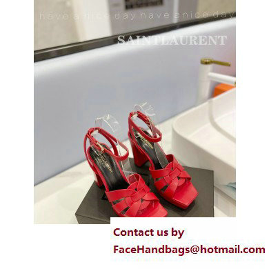 Saint Laurent Heel 10cm Platform 2cm Tribute Sandals in Smooth Leather Red - Click Image to Close