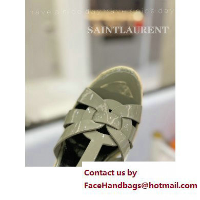 Saint Laurent Heel 12.5cm Platform 3.5cm Tribute Wedge Espadrilles in Patent Leather 611924 Gray