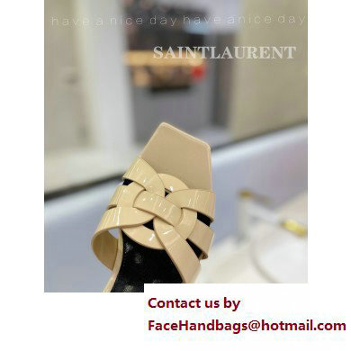 Saint Laurent Heel 6.5cm Tribute Mules Slide Sandals in Patent Leather Beige - Click Image to Close