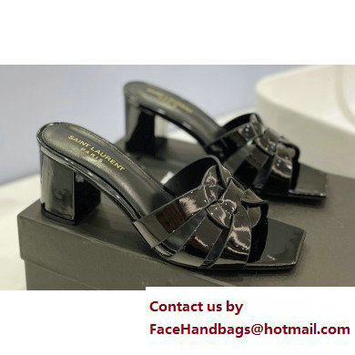 Saint Laurent Heel 6.5cm Tribute Mules Slide Sandals in Patent Leather Black