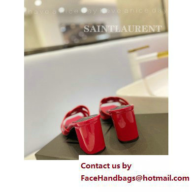 Saint Laurent Heel 6.5cm Tribute Mules Slide Sandals in Patent Leather Red - Click Image to Close