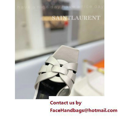Saint Laurent Heel 6.5cm Tribute Mules Slide Sandals in Smooth Leather Silver - Click Image to Close
