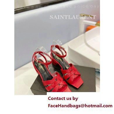 Saint Laurent Heel 6.5cm Tribute Sandals in Smooth Leather Red