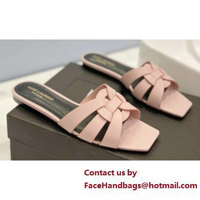 Saint Laurent Tribute Flat Mules Slide Sandals in Smooth Leather 571952 Pink - Click Image to Close