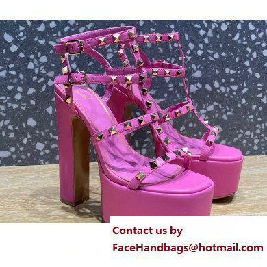 Valentino Heel 15cm Platform 6cm ROCKSTUD Sandals Leather Pink 2023