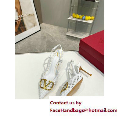 Valentino Heel 8.5cm VLogo Signature Slingback Pumps Woven White 2023