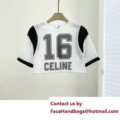 celine Cropped Celine 16 T-shirt in jersey mesh OFF WHITE / BLACK 2023