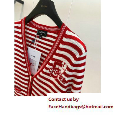 chanel red stripped NO.5 cardigan 2023 SPRING - Click Image to Close