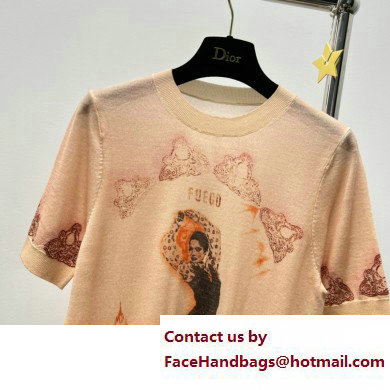 dior Beige Cotton Jersey and Linen with Fuego Motif T-Shirt 2023 - Click Image to Close